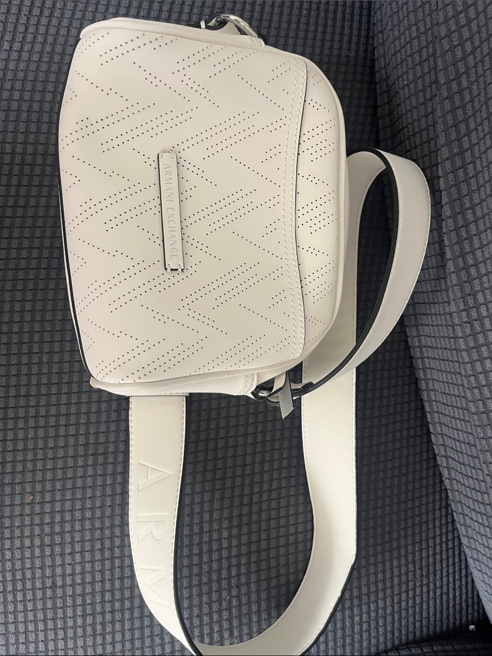 Armani Exchange White Perforated Belt Bag with Logo Strap